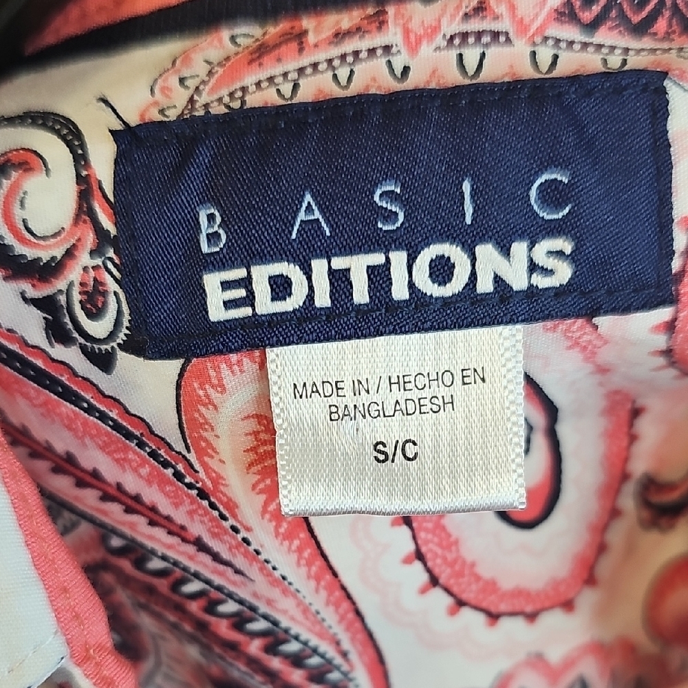 Basic Editions Pink and Black Paisley Button Down Shirt - Picture 2 of 8
